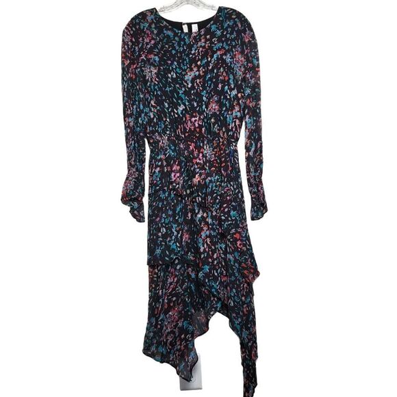 Iro Floral Asymmetrical Hem Long Sleeves Black Dress Size 38/Medium - Picture 3 of 12